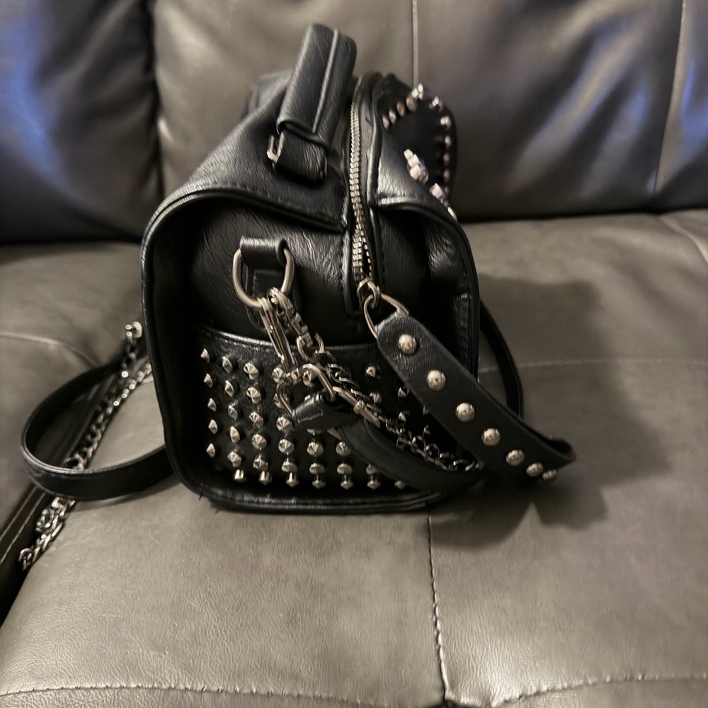 Black Studded Vegan Leather Crossbody Bag - Picture 5 of 9